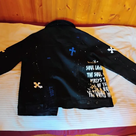 Black Jacket and Pants Set with Cross Patches